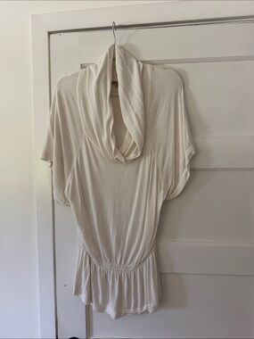 RW&CO. Vintage Ivory Cowl Neck/Off-The-Shoulder Draped Top